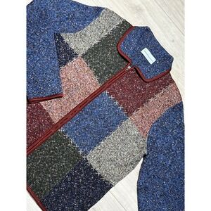 Alfred Dunner Knit Full Zip Cardigan Sweater Small Patchwork Multicolor